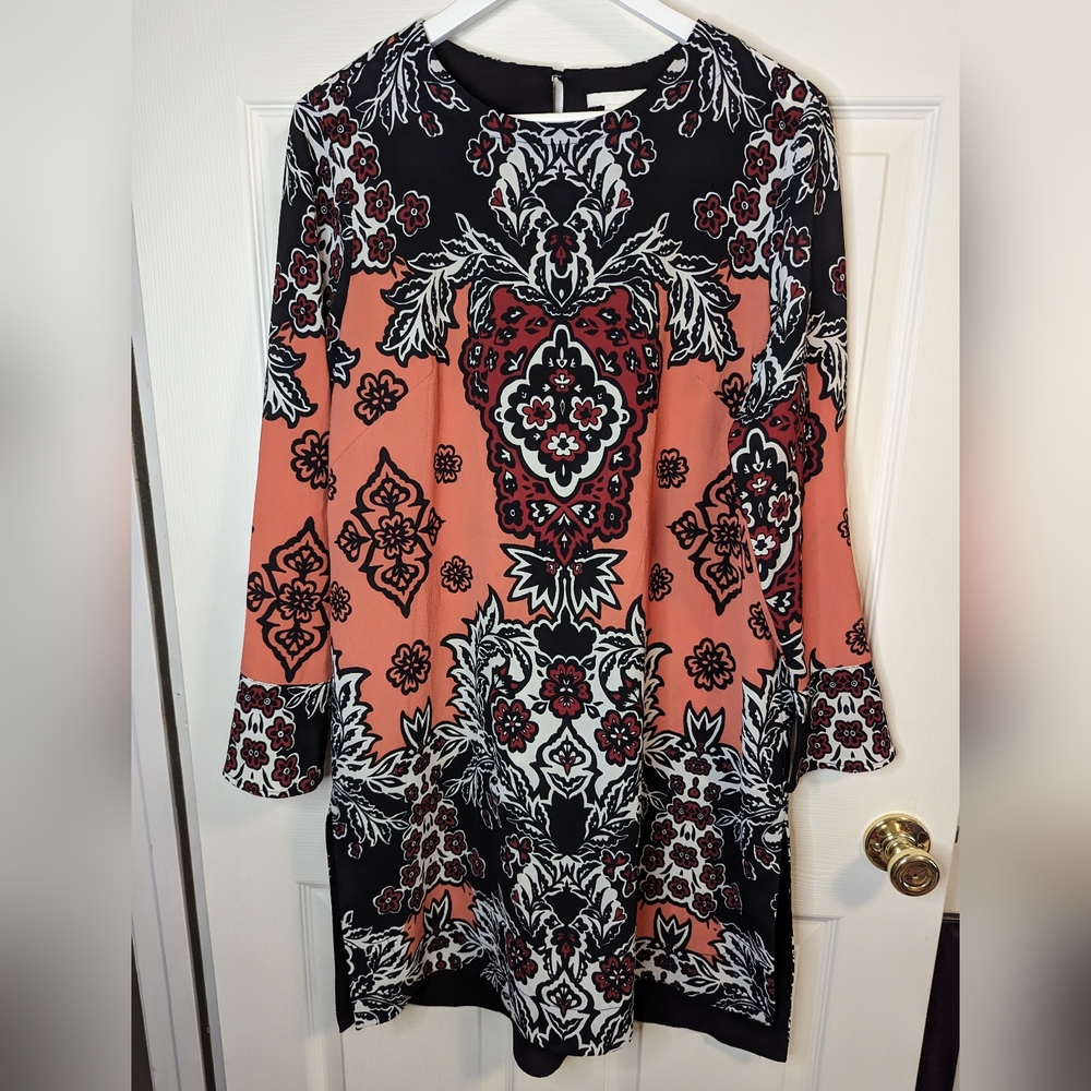 H&M black and White multi color print sheath dress size 12